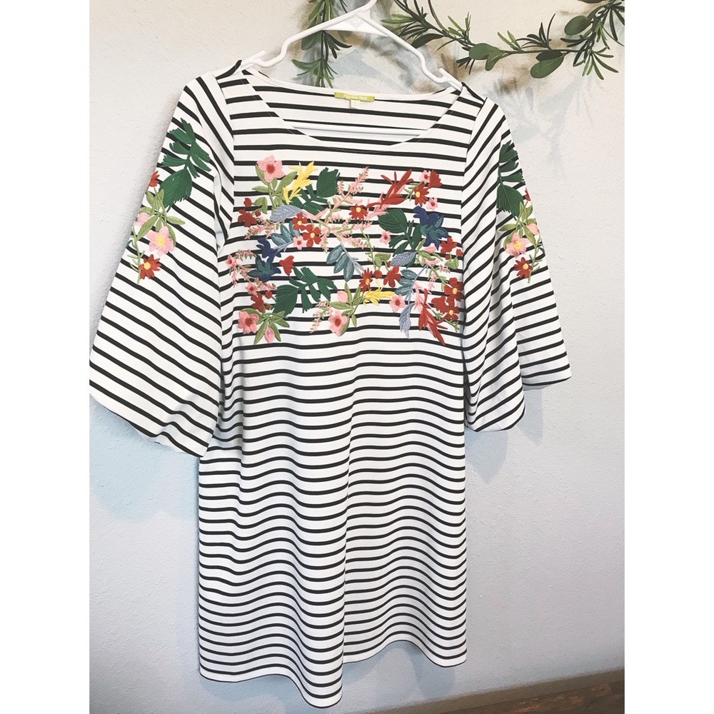 Gianni Bini Striped Dress + Floral Embroidery